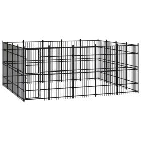 Outdoor Dog Kennel Steel 198.4 ftÂ² (Color: Black)